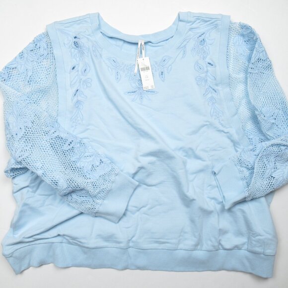 By Anthropologie Embroidered Cutwork Sweatshirt Sky Blue 3X - Picture 4 of 10